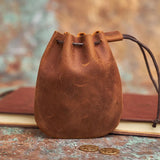 NASVA Genuine Leather  Coin Purse Men Women  Vintage Small Coin Wallet Hard Leather Money Pocket Drawstring Storage Bag