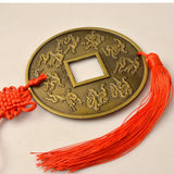 Chinese knot Vintage Lucky Wealth Fortune Fengshui Qing Copper Coins  Amulet of Good Luck Metal Pendant Home Decoration Art 10cm