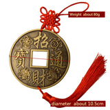 Chinese knot Vintage Lucky Wealth Fortune Fengshui Qing Copper Coins  Amulet of Good Luck Metal Pendant Home Decoration Art 10cm