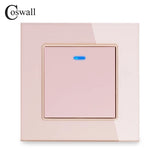 Coswall Luxury Crystal Tempered Glass Panel 1 Gang 1 Way Light Switch On / Off Wall Switch With LED Indicator 16A AC 250V