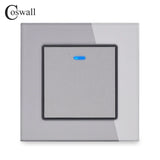 Coswall Luxury Crystal Tempered Glass Panel 1 Gang 1 Way Light Switch On / Off Wall Switch With LED Indicator 16A AC 250V