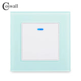 Coswall Luxury Crystal Tempered Glass Panel 1 Gang 1 Way Light Switch On / Off Wall Switch With LED Indicator 16A AC 250V