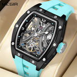 MEGIR Men Mechanical Watch Fashion Tonneau Skeleton Dial Waterproof Automatic Wristwatch Outdoor Sport Clock with Luminous Hands