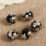 5PCs 10mm Glass Vintage Painting Japanese Tensha Beads Round Flower Imitation Pearl Beads Diy Bracelet Jewelry Making Findings