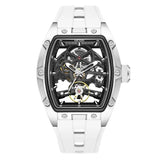 MEGIR Automatic Wristwatch Men Fashion Black Silicone Strap Wateproof Luminous Sport Mechanical Watch with Tonneau Dial 2242