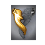 3D Love Heart Statue Art Hugging Couples Silver Gold Effect Canvas Print Abstract Metal Figure Poster Prints for Home Room Decor
