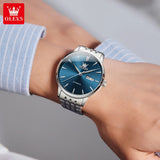 OLEVS 7048 Men's Watches Stainless Steel Simple Elegant Dual Calendar Luxury Business Automatic Mechanical Wrist Watches for Men