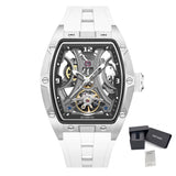 MEGIR Men Mechanical Watch Fashion Tonneau Skeleton Dial Waterproof Automatic Wristwatch Outdoor Sport Clock with Luminous Hands