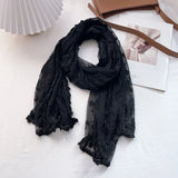 Vintage Hollow Lace Scarf Women's Shawl Silk Scarf Transparent White Gauze Embroidered Thin Cotton and Linen Spring and Autumn