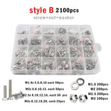 M1.6 M2 M2.5 M3 M4 M5 Cross Phillips Flat Countersunk Head Screws 304 Stainless Steel Bolt and Nut Washer Assortment Set Kit Box