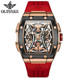 OUPINKE 3215 Tonneau Dial Automatic Mechanical Men's Wrist Watch High-end Luxury Hollow Out Chronograph 50m Waterproof Man Watch