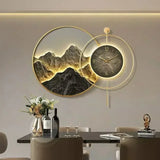 Decorative Painting With Clock Back Hanging Painting High-end Living Room Landscape Light Luxury Mural Clocks Wall Home Decor