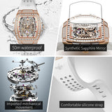 OUPINKE 3225 Women's Watch Big Dial Skeleton Mechanical Watch For Women Diamond Luxury Deep Waterproof Automatic Wrist Watches
