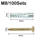 20/50/100sets Metal Serrated Expansion Tube Self Tapping Screws Pipe Drilling Plug for Concrete Wall Anchors Fasteners Bolt Kits
