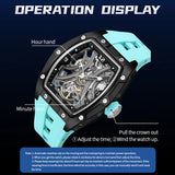 MEGIR Men Mechanical Watch Fashion Tonneau Skeleton Dial Waterproof Automatic Wristwatch Outdoor Sport Clock with Luminous Hands