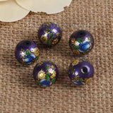 5PCs 10mm Glass Vintage Painting Japanese Tensha Beads Round Flower Imitation Pearl Beads Diy Bracelet Jewelry Making Findings