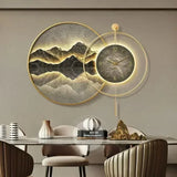 Decorative Painting With Clock Back Hanging Painting High-end Living Room Landscape Light Luxury Mural Clocks Wall Home Decor