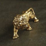 Antique Bronze Male Lion King Statue Small Ornaments Solid Copper Mountain Lions Miniature Figures Brass Sculpture Crafts Decor