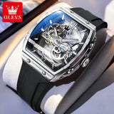 OLEVS 6779 Transparent Hollow Mechanical Men's Watches Fashion Luxury Silicone Strap Waterproof Skeleton Automatic Watch For Man