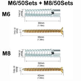 20/50/100sets Metal Serrated Expansion Tube Self Tapping Screws Pipe Drilling Plug for Concrete Wall Anchors Fasteners Bolt Kits