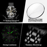 POEDAGAR Top Luxury Men's Watches Original Mechanical Stainless Steel Men Clock Waterproof Hollow Tourbillon Automatic Man Watch