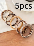 5Pcs High Elasticity Leopard Pattern Hair Scrunchies, Women Vintage Hair Tie Ponytail Holder Hair Accessories Hair Ties