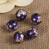 5PCs 10mm Glass Vintage Painting Japanese Tensha Beads Round Flower Imitation Pearl Beads Diy Bracelet Jewelry Making Findings