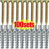 20/50/100sets Metal Serrated Expansion Tube Self Tapping Screws Pipe Drilling Plug for Concrete Wall Anchors Fasteners Bolt Kits