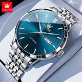 OLEVS 7048 Men's Watches Stainless Steel Simple Elegant Dual Calendar Luxury Business Automatic Mechanical Wrist Watches for Men