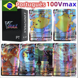100Pcs Portuguese Pokemon Cards Terastal Pikachu Vstar Vmax GX Letter Rainbow Arceus Shiny Charizard trade card children toy