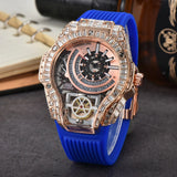 Full diamond Case Business Luxury Top Mens Watches Rubber Strap Color Creative Decorative Quartz Watch Men AAA Clocks Relogio