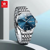 OLEVS 7048 Men's Watches Stainless Steel Simple Elegant Dual Calendar Luxury Business Automatic Mechanical Wrist Watches for Men