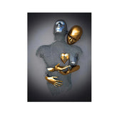 3D Love Heart Statue Art Hugging Couples Silver Gold Effect Canvas Print Abstract Metal Figure Poster Prints for Home Room Decor