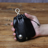 JLFGPJ Men's Genuine Leather Drawstring Vintage Wallet Vegetable Tanned Top Layer Cowhide Handmade Antique Simple Coin Purse