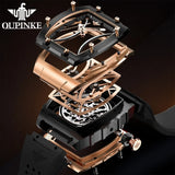 OUPINKE 3215 Tonneau Dial Automatic Mechanical Men's Wrist Watch High-end Luxury Hollow Out Chronograph 50m Waterproof Man Watch