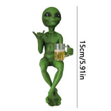 -Alien Statue Drinking Beer Alien Sculpture Resin Craft Novelty Funny Desktop Decoration Bookshelf Office Desktop Garden Decor