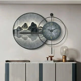 Decorative Painting With Clock Back Hanging Painting High-end Living Room Landscape Light Luxury Mural Clocks Wall Home Decor