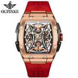 OUPINKE 3215 Tonneau Dial Automatic Mechanical Men's Wrist Watch High-end Luxury Hollow Out Chronograph 50m Waterproof Man Watch