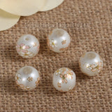 5PCs 10mm Glass Vintage Painting Japanese Tensha Beads Round Flower Imitation Pearl Beads Diy Bracelet Jewelry Making Findings