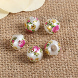 5PCs 10mm Glass Vintage Painting Japanese Tensha Beads Round Flower Imitation Pearl Beads Diy Bracelet Jewelry Making Findings