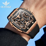 OUPINKE 3215 Tonneau Dial Automatic Mechanical Men's Wrist Watch High-end Luxury Hollow Out Chronograph 50m Waterproof Man Watch