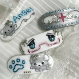 Vintage Y2K Kawaii Dog Paw Angel Bear Cross Wings Sweet Side Clip Hairpin Hair Accessories For Women Girls