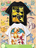 Pokémon Joint Peripheral Products Short Sleeve T-Shirt Gengar Psyduck Mewtwo Printed Men's Boys and Girls Summer New Fashion Top