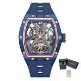 MEGIR Men Mechanical Watch Fashion Tonneau Skeleton Dial Waterproof Automatic Wristwatch Outdoor Sport Clock with Luminous Hands