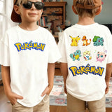 Summer Anime Pokémon Cosplay T-Shirt Cotton Short Sleeve Tops Casual Loose Retro T-Shirt Men Women Kids Family Matching Outfits