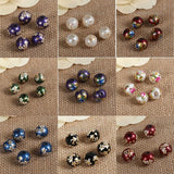 5PCs 10mm Glass Vintage Painting Japanese Tensha Beads Round Flower Imitation Pearl Beads Diy Bracelet Jewelry Making Findings