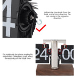 Flip Desk Clock Auto Mechanical Flip 24H Wood Base Stainless Steel Vintage Retro Digital Table Clock for Home Office