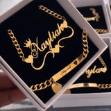 Custom Crown Butterfly Name Necklace Bracelet for Women Jewelry Stainles Steel Gold Color Nameplate Kids Set Best Gifts