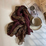 Floral Autumn Winter Cotton Linen Scarf Keep Warm Square Pleated Printed Scarf Luxury Brand Designer Vintage Shawl Wrap