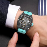 MEGIR Men Mechanical Watch Fashion Tonneau Skeleton Dial Waterproof Automatic Wristwatch Outdoor Sport Clock with Luminous Hands